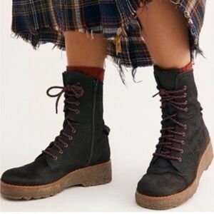 Free People Taos Boots Burgundy Cow Hide Hair Wedge Platform 39 Shoes Combat Zip